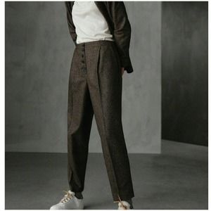 NOWT Massimo Dutti Wool High Waist Herringbone Trouser Button Fly Pant 4(26×27)